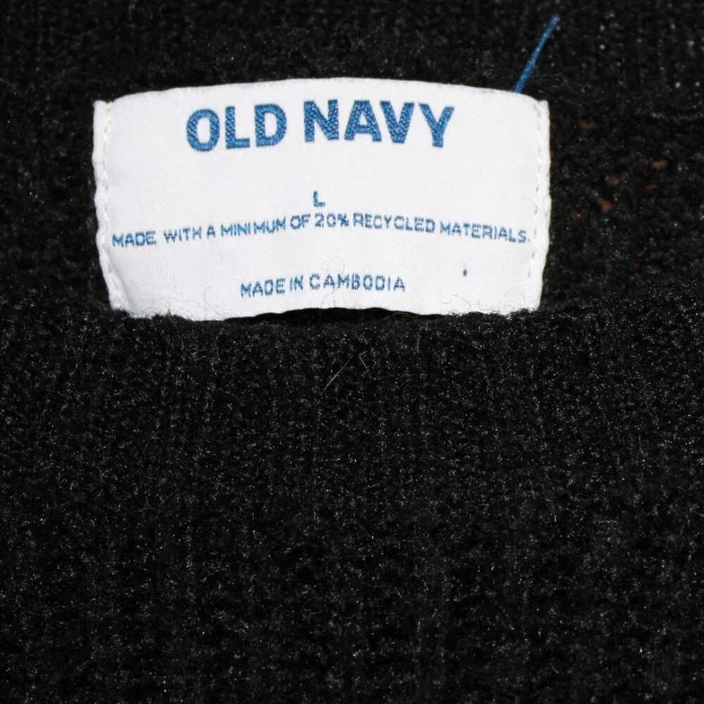Old Navy black textured knit crew neck long-sleeve ribbed cuff and hem sweater L - Picture 4 of 7